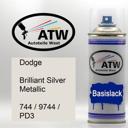 Dodge, Brilliant Silver Metallic, 744 / 9744 / PD3: 400ml Sprühdose, von ATW Autoteile West.